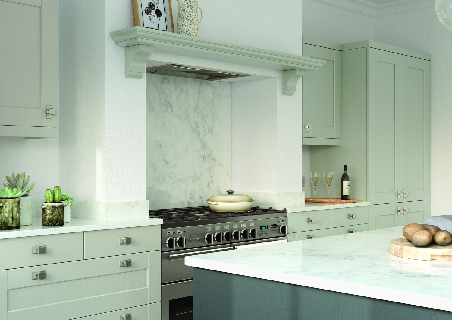 Painted shaker kitchen design with Corian worktops.