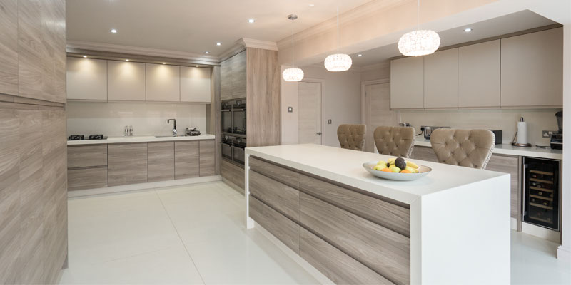 Walnut handle-less designer kitchen, Liverpool